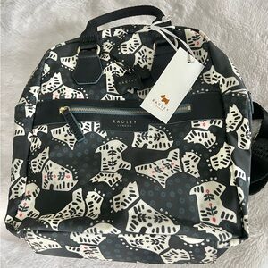 Radley London Backpack Womens New Black White Scottie Dog Print Bag Nylon